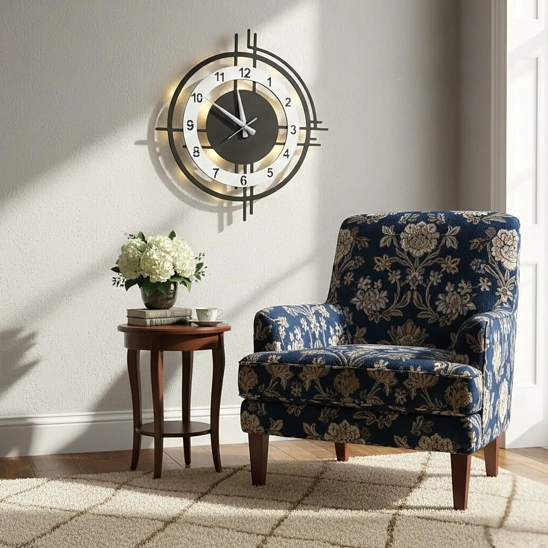 Beyaz Çember Tasarımlı LED Işıklı Modern Şık Ev Duvar Saati - Görsel 2