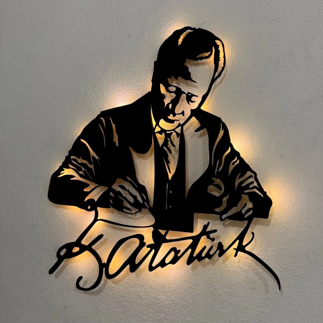 Atatürk İmzalı LED Işıklı Modern Ofis Duvar Tablosu - Görsel 2