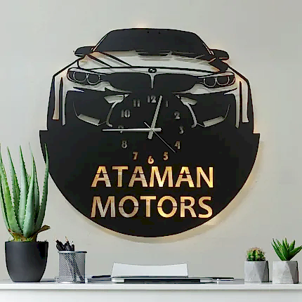 BMW İsimli Işıklı Dekoratif Duvar Saati