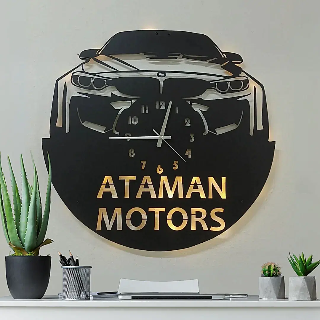 BMW İsimli Işıklı Dekoratif Duvar Saati