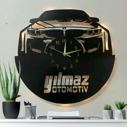 BMW İsimli Işıklı Dekoratif Duvar Saati