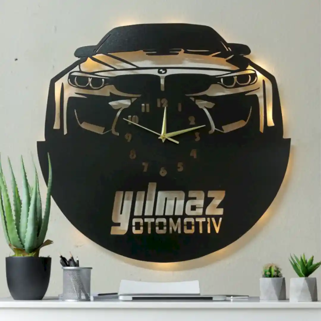 BMW İsimli Işıklı Dekoratif Duvar Saati