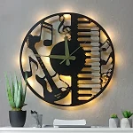 Müzik temalı LED ışıklı dekoratif duvar saati