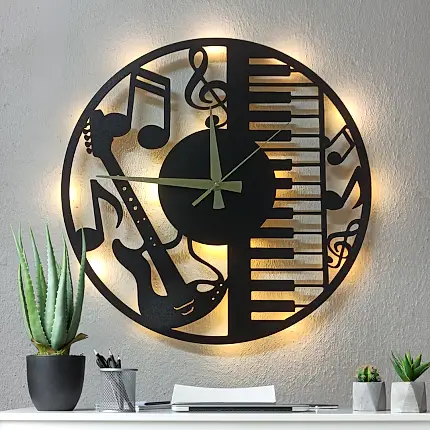 Müzik temalı LED ışıklı dekoratif duvar saati