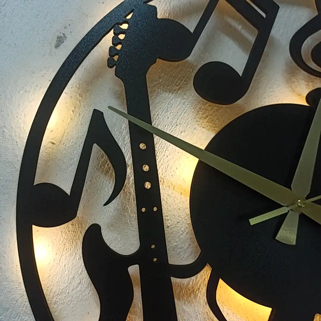 Müzik temalı LED ışıklı dekoratif duvar saati