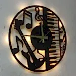 Müzik Temalı LED Işıklı Modern Şık Ev Duvar Saati - Görsel 2