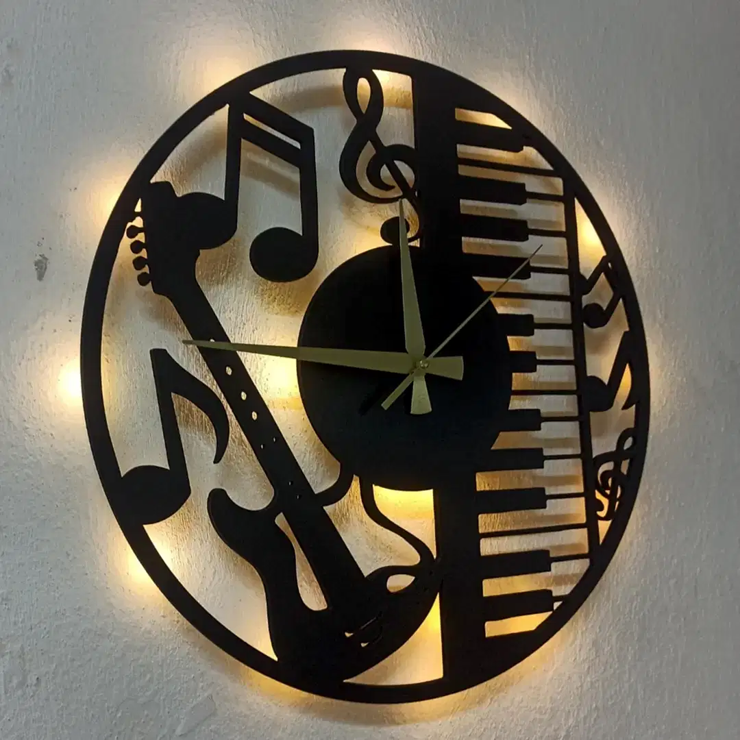 Müzik Temalı LED Işıklı Modern Şık Ev Duvar Saati - Görsel 2
