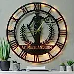 Avukatlara İsim Yazılabilir Işıklı Modern Ofis Duvar Saati