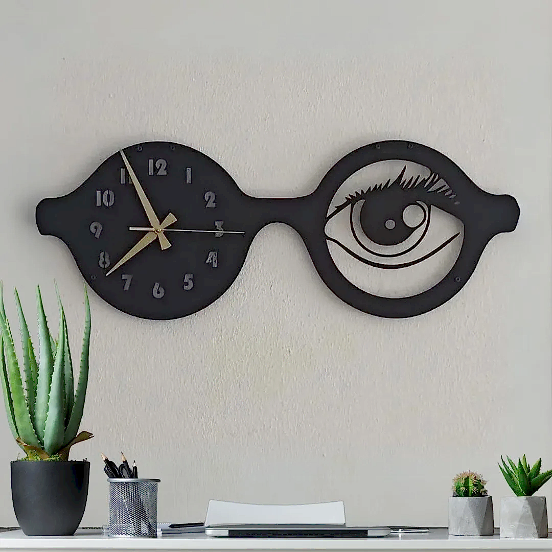 Optikçilere Özel Gözlük Tasarımlı Modern Optik Duvar Saati - Görsel 1