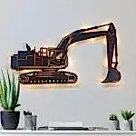 Ekskavatör Tasarımlı LED Işıklı Modern Şantiye Ofis Duvar Tablosu