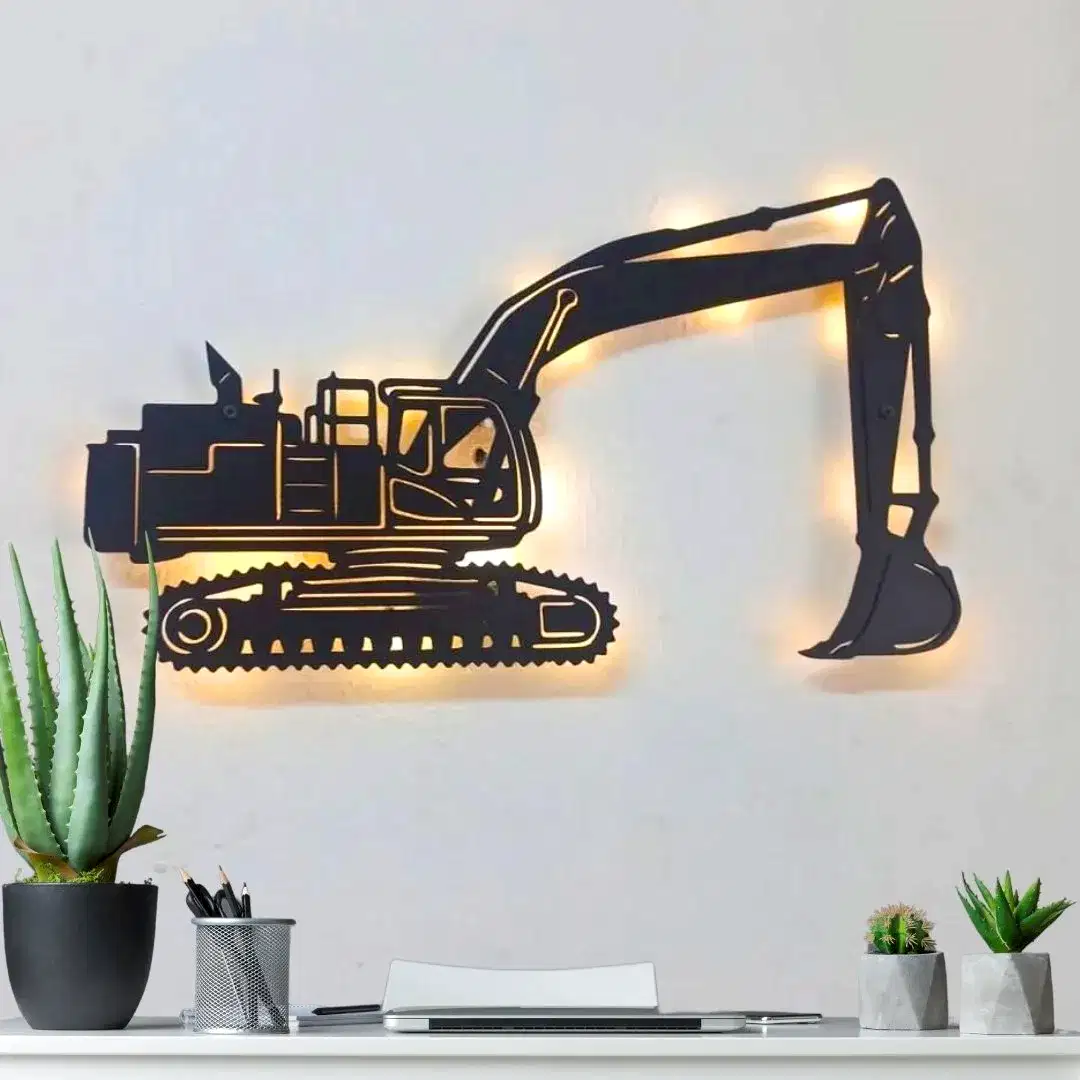 Ekskavatör Tasarımlı LED Işıklı Modern Şantiye Ofis Duvar Tablosu - Görsel 1