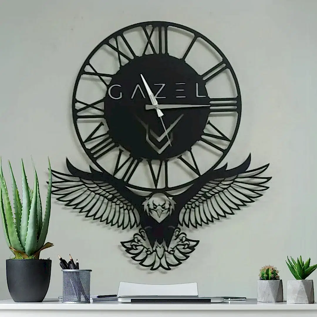 Kartal figürlü dekoratif duvar saati tasarımı