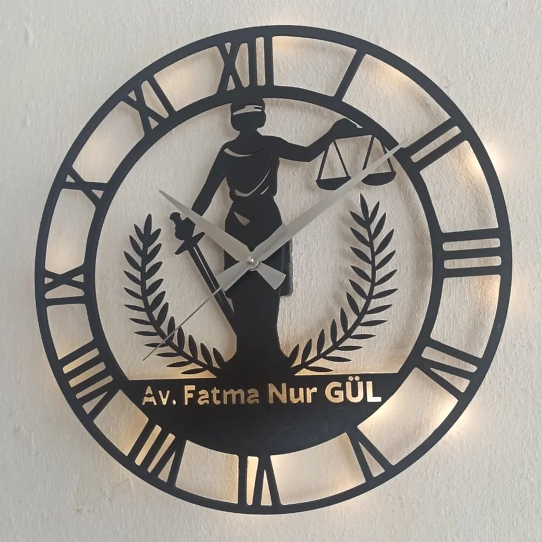 Avukatlara İsim Yazılabilir Işıklı Modern Ofis Duvar Saati - Görsel 6
