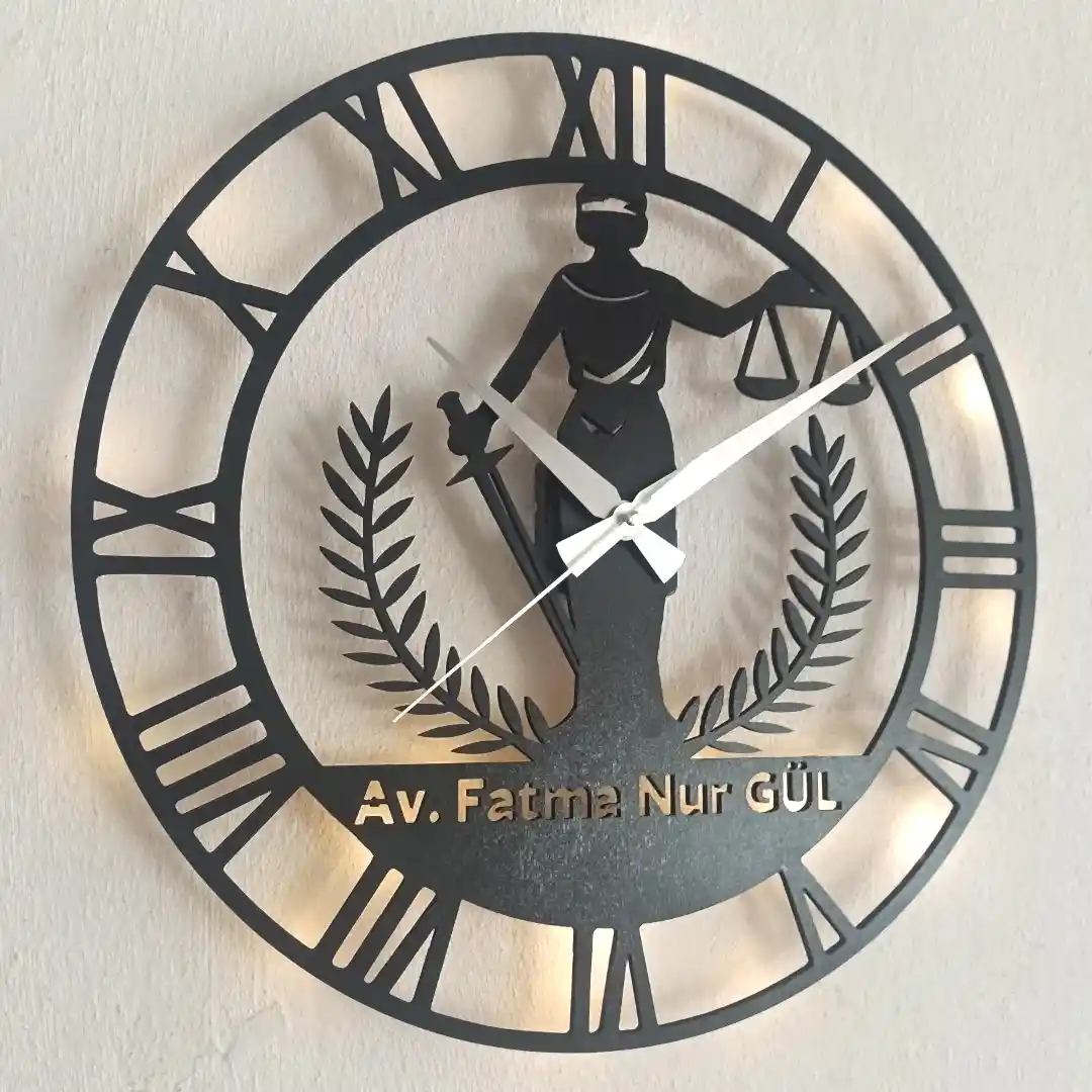 Avukatlara İsim Yazılabilir Işıklı Modern Ofis Duvar Saati - Görsel 7