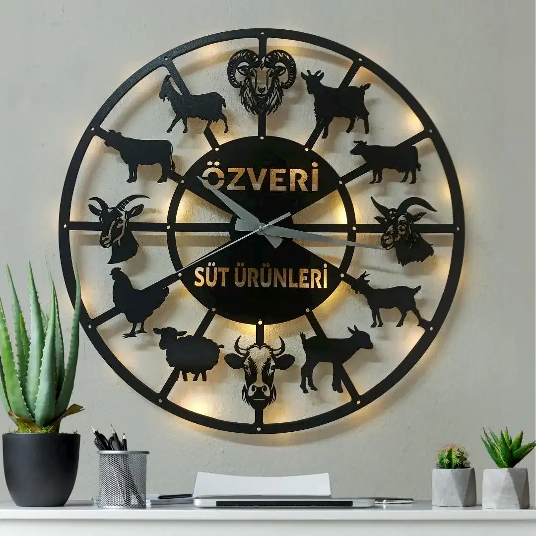 Çiftlik ve Et Firmalarına İsim Yazılabilir Modern Ofis Duvar Saati - Görsel 1