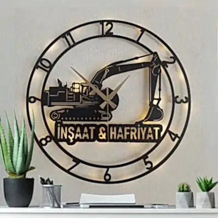 İş makinesi figürlü LED ışıklı dekoratif duvar saati ev dekorasyonu