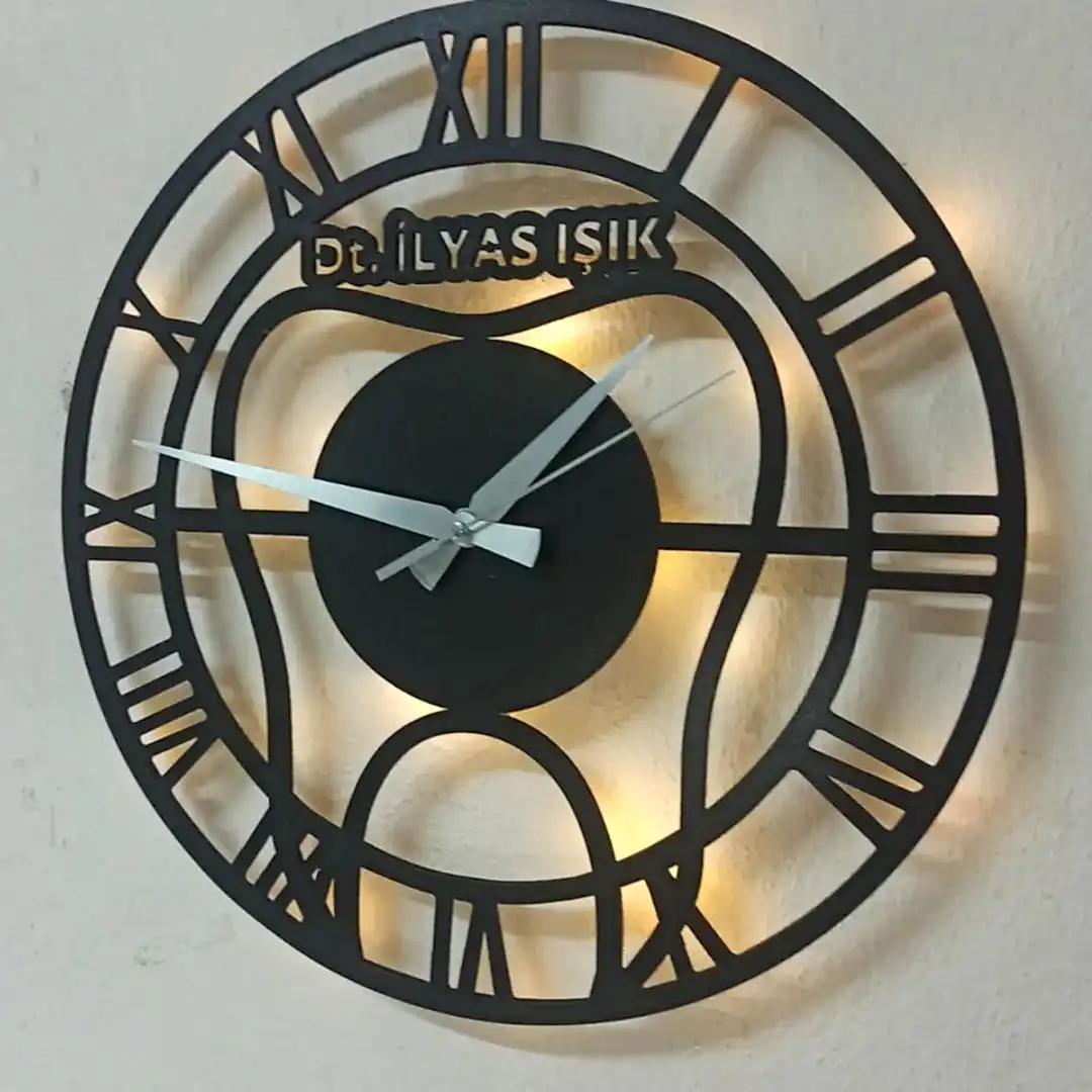 Diş doktorlarına özel isimli LED ışıklı dekoratif duvar saati