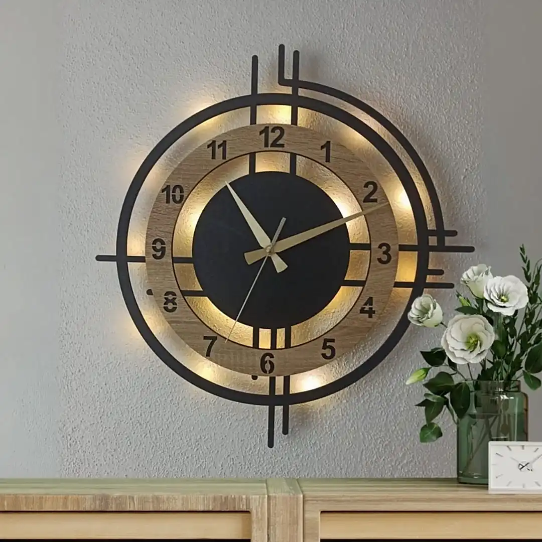 Sonoma Çember Tasarımlı LED Işıklı Modern Şık Ev Duvar Saati - Görsel 2