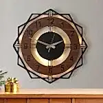 Ceviz Renkli Geometrik LED Işıklı Modern Şık Ev Duvar Saati