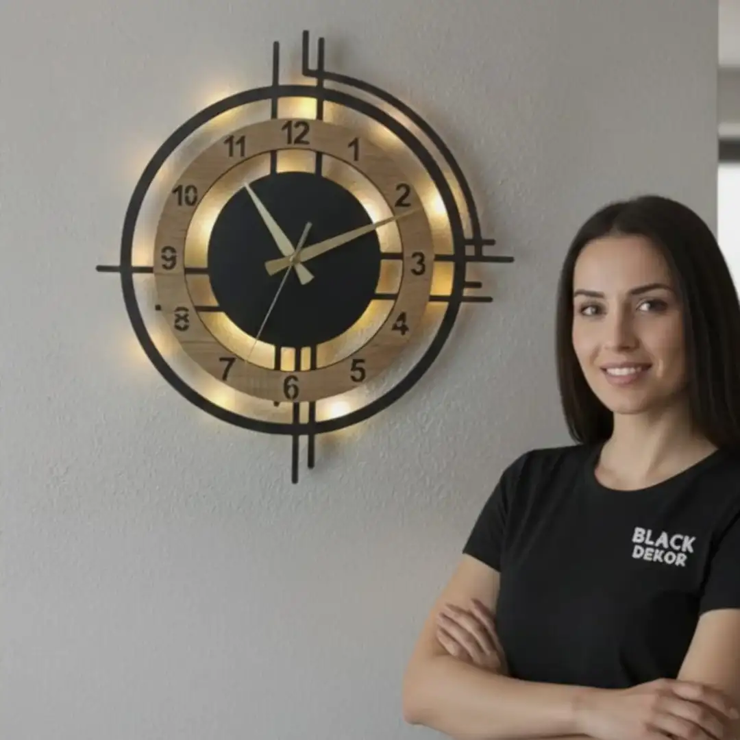Ev için LED ışıklı dekoratif duvar saati modern tasarım