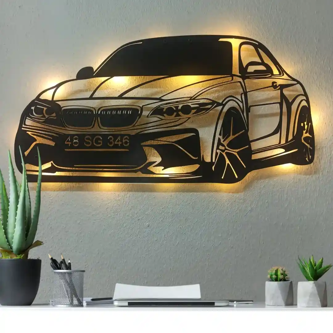 BMW F30 aydınlatmalı dekoratif duvar tablosu tasarımı
