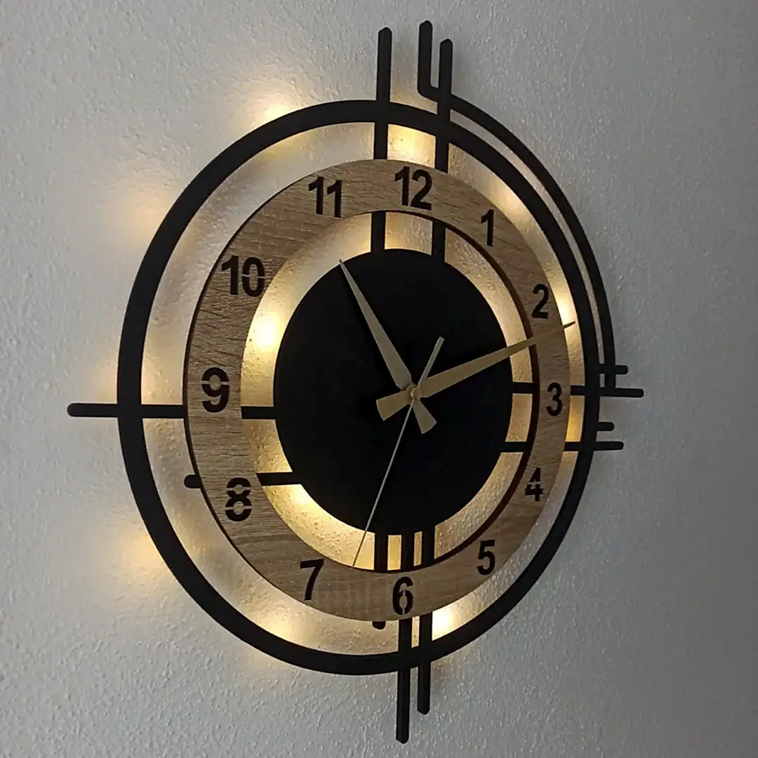 Sonoma Çember Tasarımlı LED Işıklı Modern Şık Ev Duvar Saati - Görsel 4
