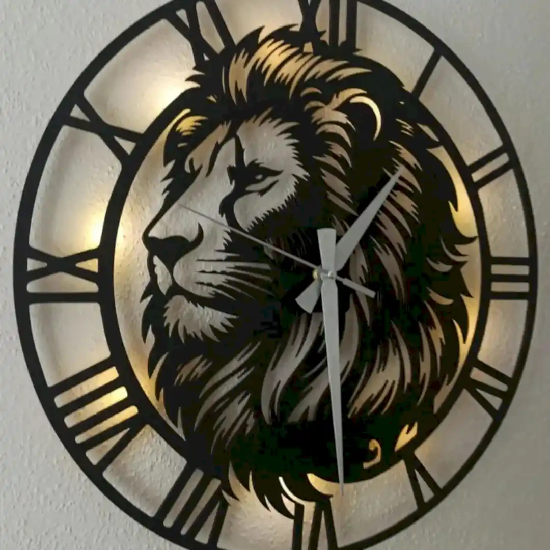 Aslan Tasarımlı LED Işıklı Modern Şık Ev Duvar Saati - Görsel 3