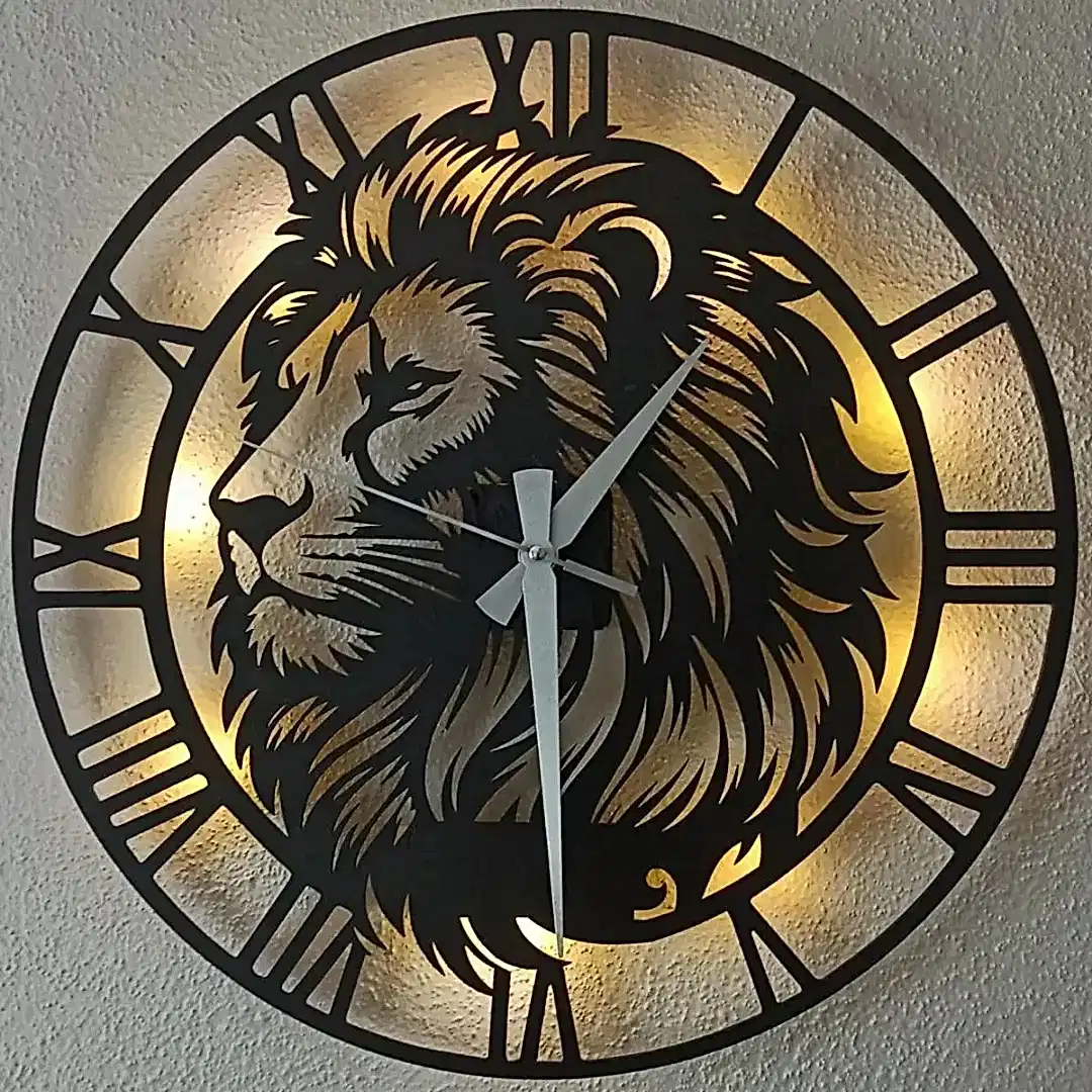 Aslan Tasarımlı LED Işıklı Modern Şık Ev Duvar Saati - Görsel 4