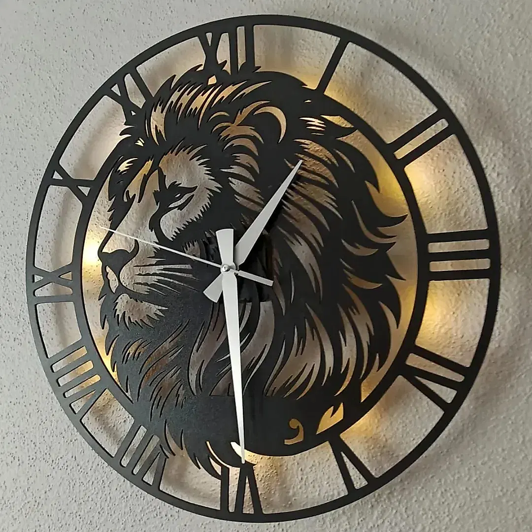 Aslan Tasarımlı LED Işıklı Modern Şık Ev Duvar Saati - Görsel 2