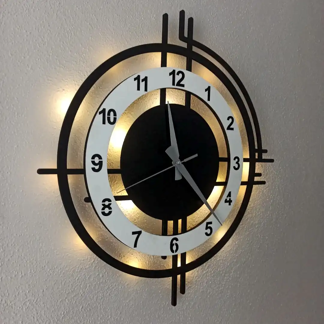 Beyaz Çember Tasarımlı LED Işıklı Modern Şık Ev Duvar Saati - Görsel 3