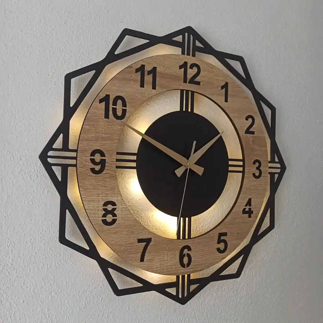 Sonoma Geometrik Tasarımlı LED Işıklı Modern Şık Ev Duvar Saati - Görsel 4