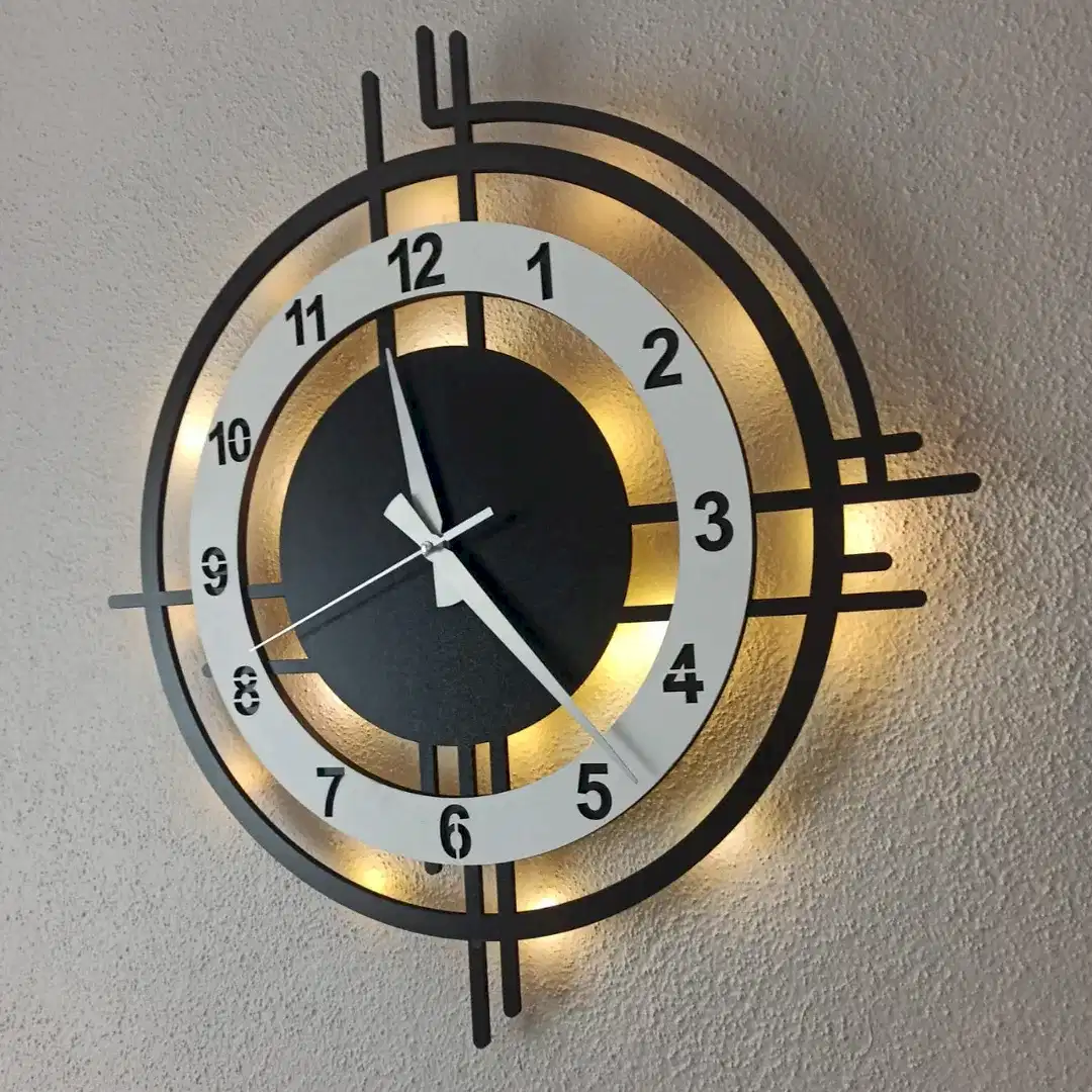 Beyaz Çember Tasarımlı LED Işıklı Modern Şık Ev Duvar Saati - Görsel 4