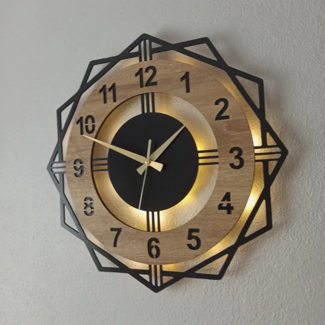 Sonoma Geometrik Tasarımlı LED Işıklı Modern Şık Ev Duvar Saati - Görsel 3