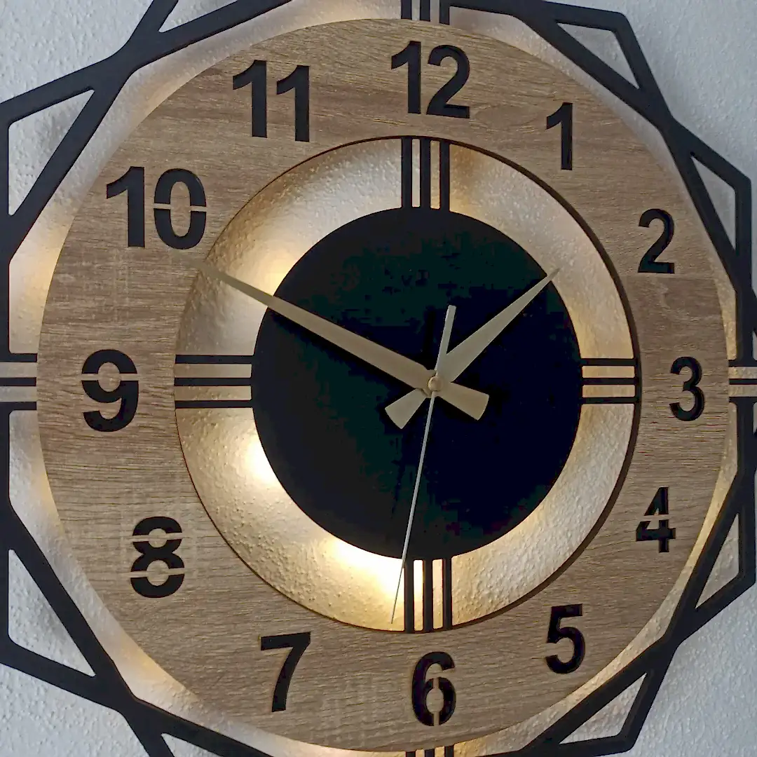 Sonoma Geometrik Tasarımlı LED Işıklı Modern Şık Ev Duvar Saati - Görsel 5
