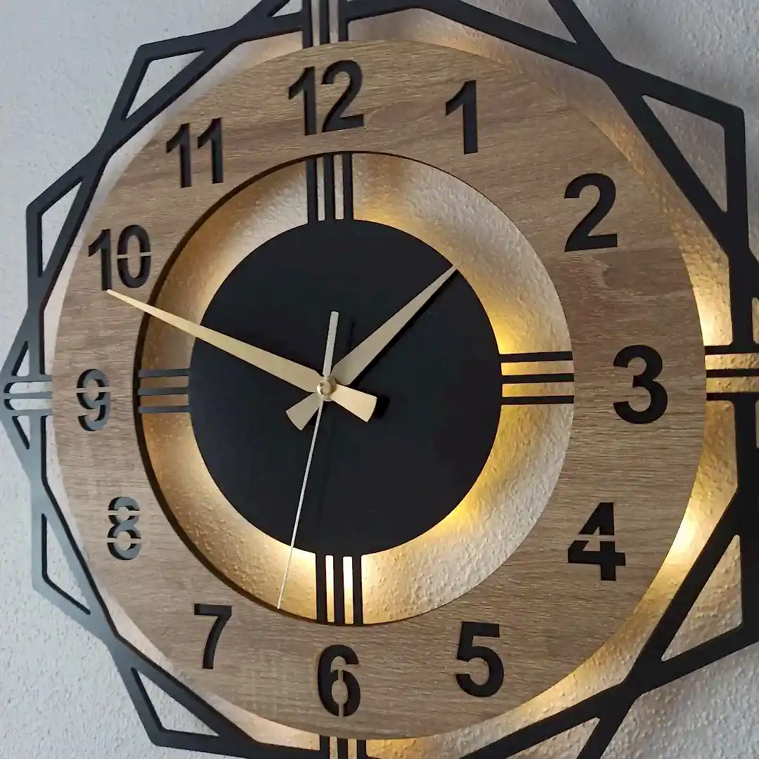 Sonoma Geometrik Tasarımlı LED Işıklı Modern Şık Ev Duvar Saati - Görsel 6