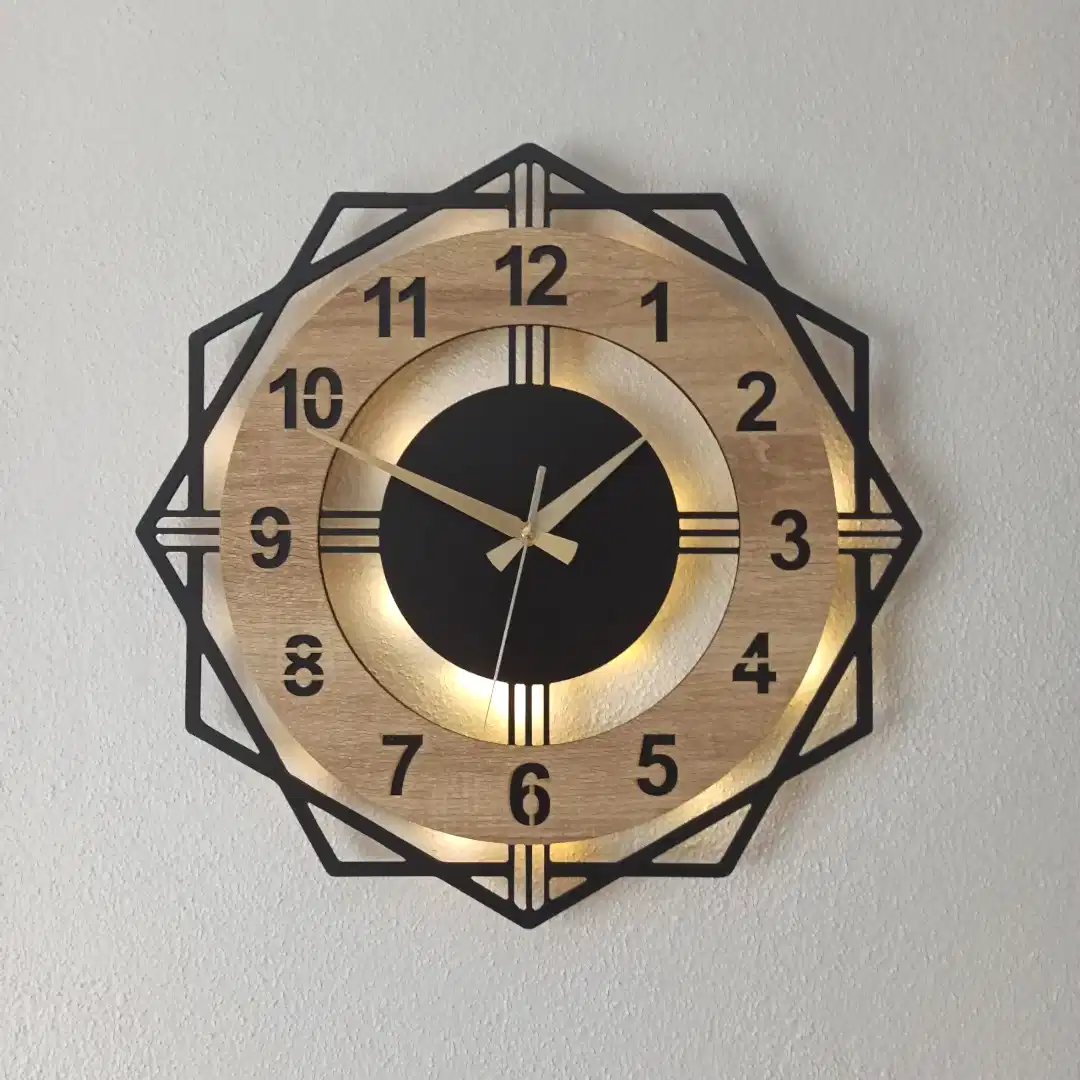 Sonoma Geometrik Tasarımlı LED Işıklı Modern Şık Ev Duvar Saati - Görsel 2