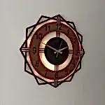 Ceviz Renkli Geometrik LED Işıklı Modern Şık Ev Duvar Saati - Görsel 2