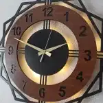 Ceviz Renkli Geometrik LED Işıklı Modern Şık Ev Duvar Saati - Görsel 6