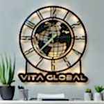 Dünya Haritası Tasarımlı Işıklı Şık Ofis Duvar Saati