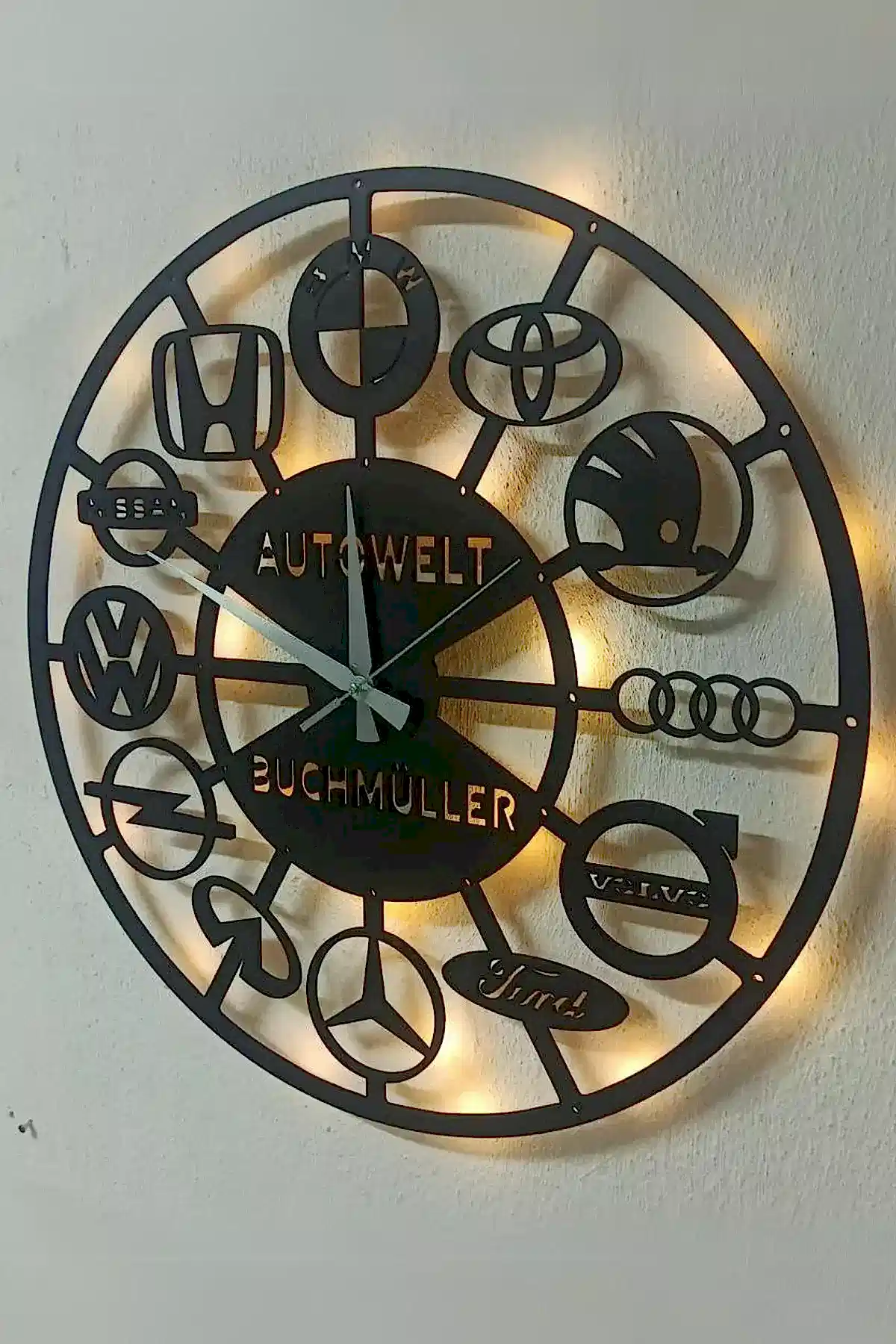 Araba Markaları Tasarımlı İsim Yazılabilir Oto Galeri Duvar Saati - Görsel 5