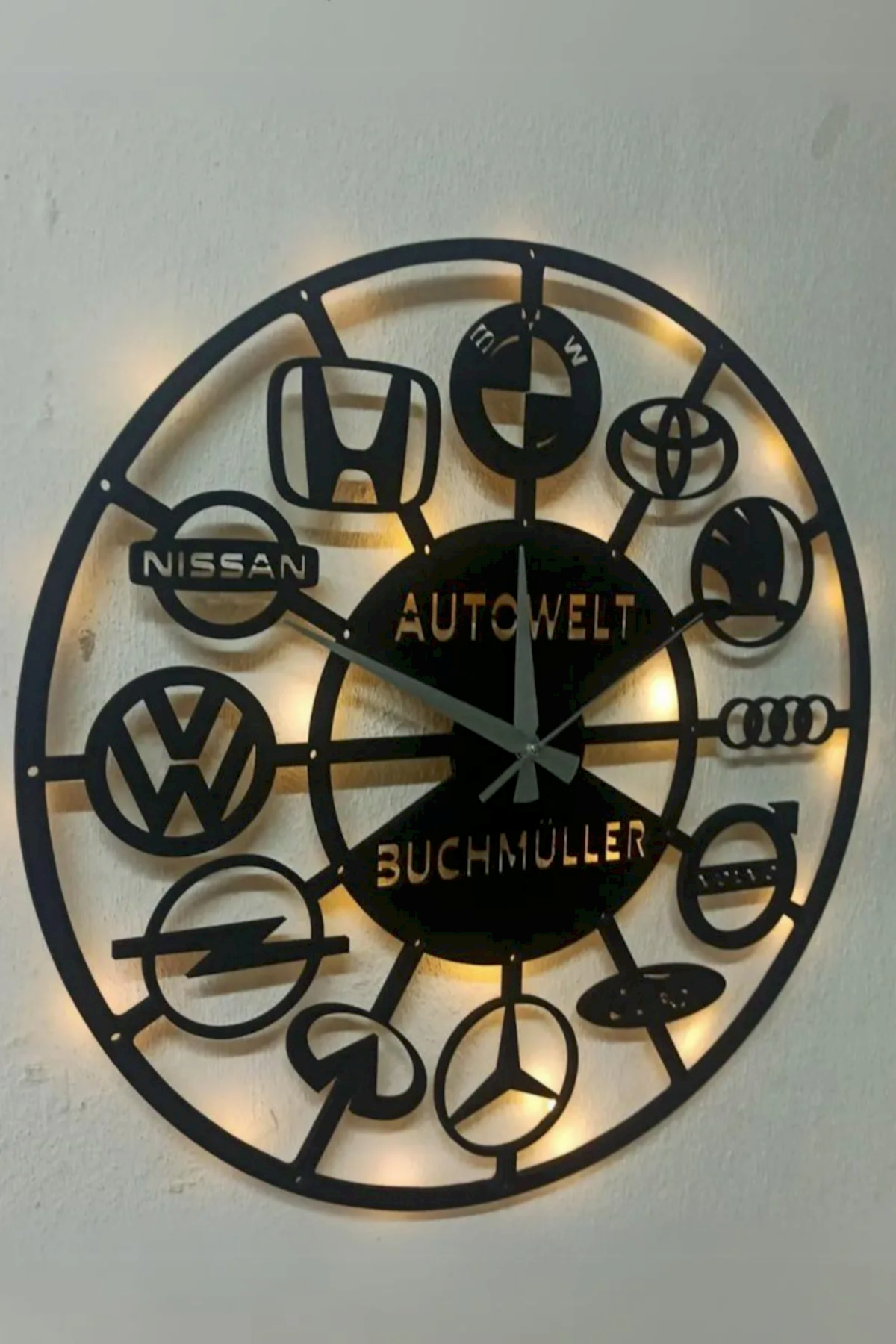 Araba Markaları Tasarımlı İsim Yazılabilir Oto Galeri Duvar Saati - Görsel 6