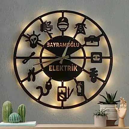 Elektrikçiler ve elektrik firmalarına özel dekoratif duvar saati