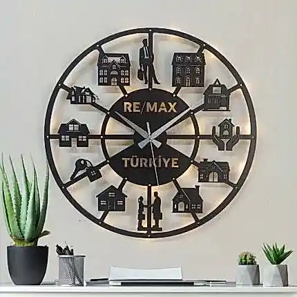 Gayrimenkul ve emlakçılar için isimli LED ışıklı dekoratif duvar saati