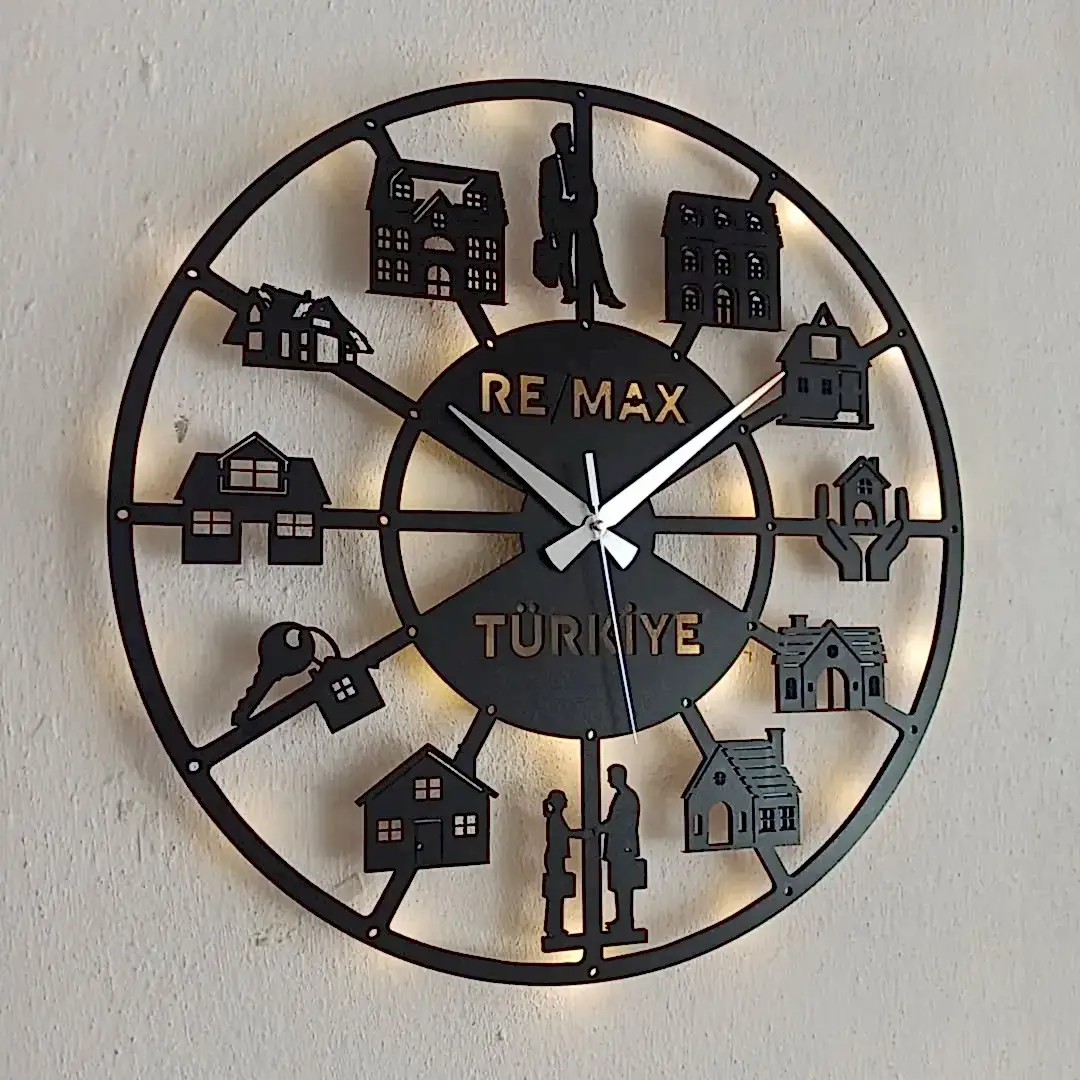 Gayrimenkul ve emlakçılar için isimli LED ışıklı dekoratif duvar saati
