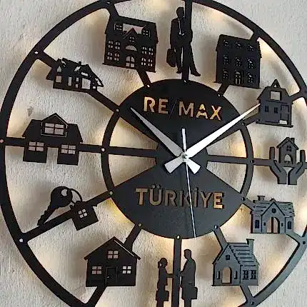 Gayrimenkul ve emlakçılar için isimli LED ışıklı dekoratif duvar saati