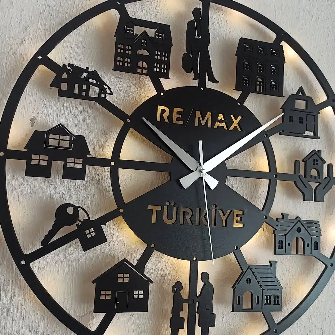Gayrimenkul ve emlakçılar için isimli LED ışıklı dekoratif duvar saati