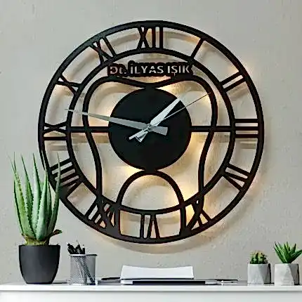 Diş doktorlarına özel isimli LED ışıklı dekoratif duvar saati