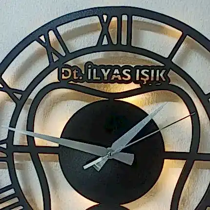 Diş doktorlarına özel isimli LED ışıklı dekoratif duvar saati