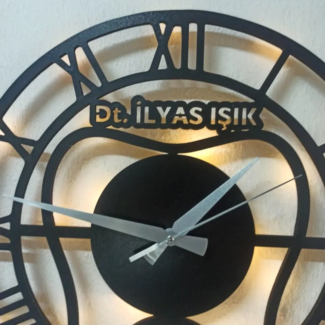 Diş doktorlarına özel isimli LED ışıklı dekoratif duvar saati