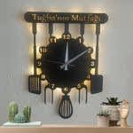 Mutfak Tasarımlı İsim Yazılan Işıklı Modern Mutfak Duvar Saati - Görsel 2